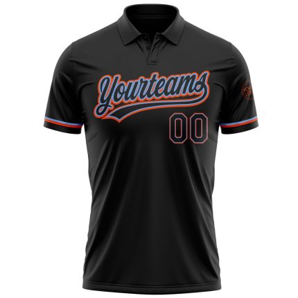 Custom Name Number Black Powder Blue-Orange Vapor Golf Polo Shirt Performance Team Apparel Personalized Black Black Powder