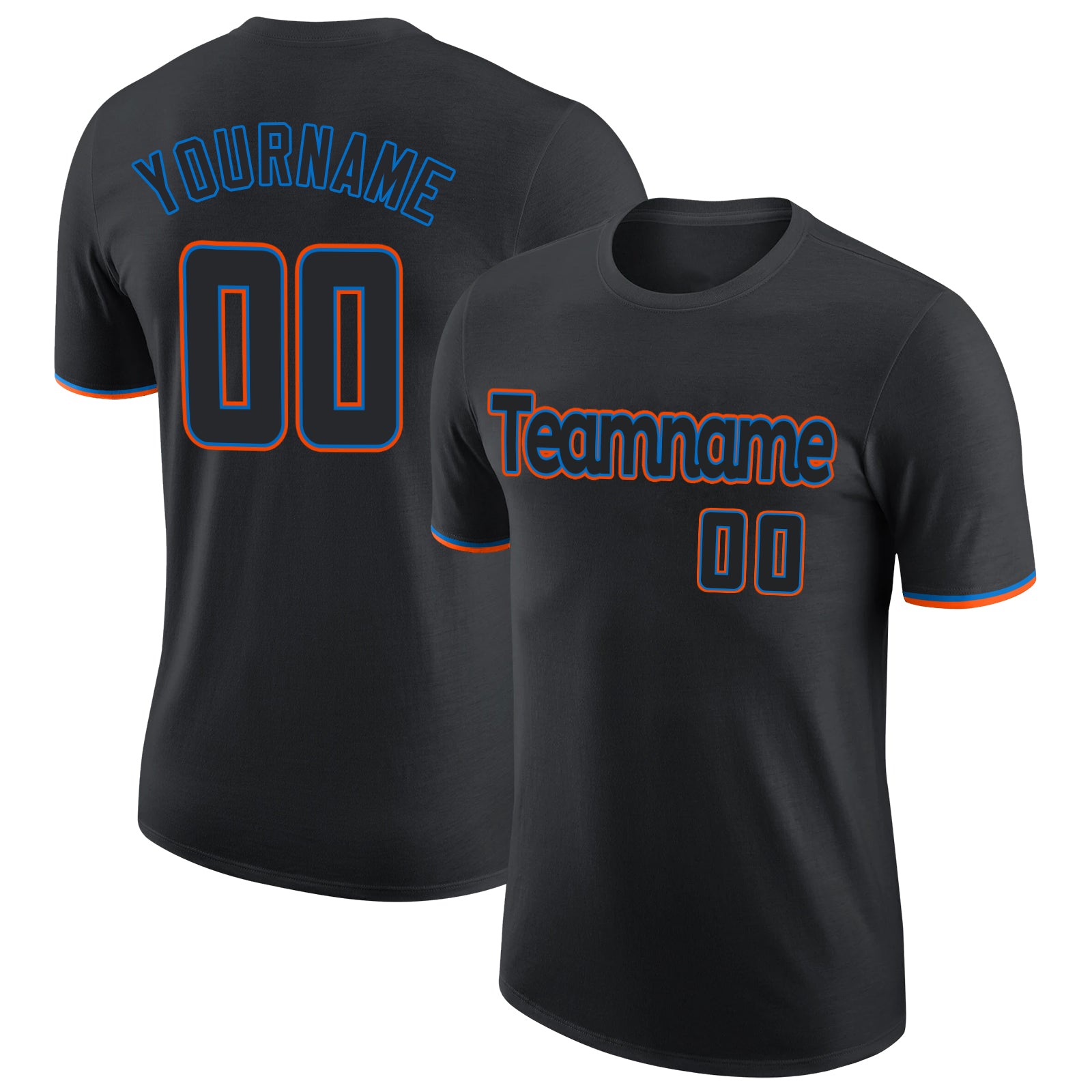 Custom Team Name and Number Personalized Black Powder Blue Performance T-Shirt Personalized Black Black-Powder Blue Performance