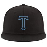 Personalized Adjustable Snapback Hat in Black with Blue Stitching - Customizable Cap Personalized Black Black-Powder Blue