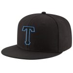 Personalized Adjustable Snapback Hat in Black with Blue Stitching - Customizable Cap Personalized Black Black-Powder Blue