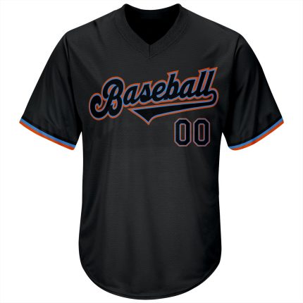 Personalized Black Blue Throwback Rib-Knit Baseball Jersey Shirt Personalized Black Black-Powder Blue Throwback Rib-Knit