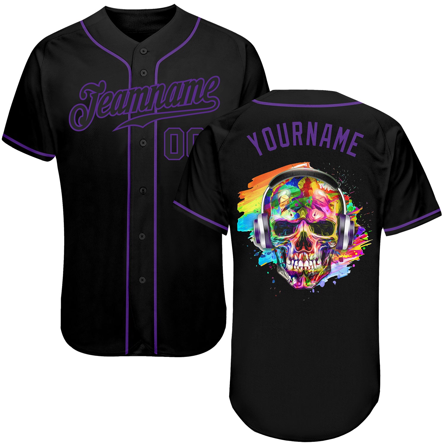 Custom Name and Number Baseball Jersey - Black Purple Skull Design, Personalized Authentic Fashion Jersey Personalized Black