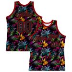 Personalized 3D Tropical Hawaii Palm Leaves Basketball Jersey Black-Red Personalized Black Black-Red 3D Tropical Hawaii Palm