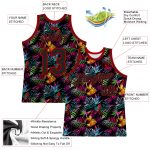 Personalized 3D Tropical Hawaii Palm Leaves Basketball Jersey Black-Red Personalized Black Black-Red 3D Tropical Hawaii Palm
