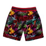 Stylish Personalized Black-Red 3D Tropical Palm Leaves Basketball Shorts Personalized Black Black-Red 3D Tropical Palm Leaves