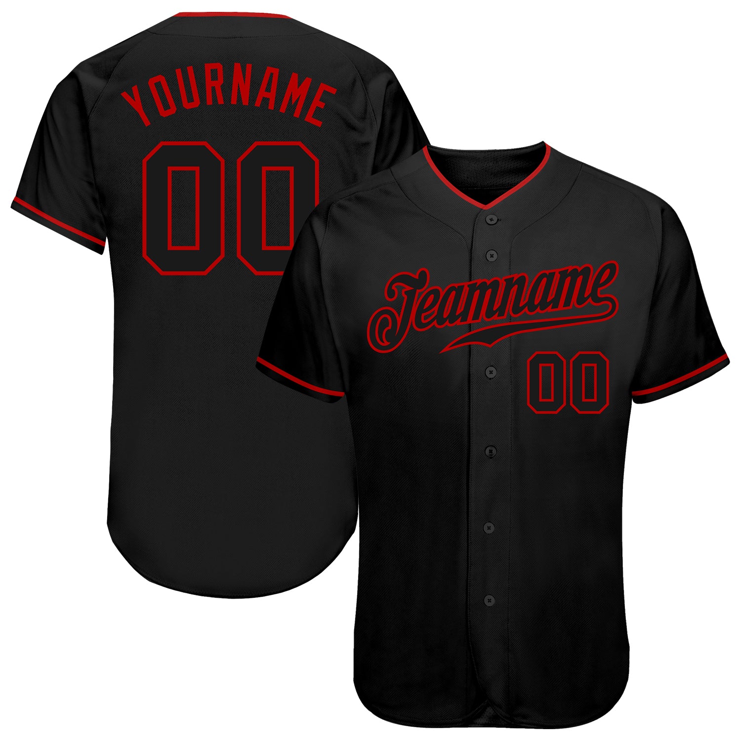Custom Name Number Authentic Baseball Jersey Black Red Personalized Team Personalized Black Black-Red Authentic Baseball