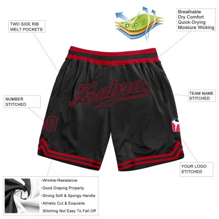 Custom Name Number Personalized Throwback Basketball Shorts Black Red Authentic Team Gear Personalized Black Black-Red Authentic
