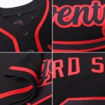 Customizable Black and Red Baseball Jersey for Men, Women, and Kids - Personalized Sportswear Personalized Black Black-Red
