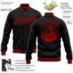 Personalized Black Red Bomber Varsity Jacket Full-Snap Letterman Jacket Personalized Black Black-Red Bomber Full-Snap Varsity