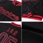 Custom Name and Number Varsity Letterman Jacket Black-Red Bomber Full-Snap Personalized Team Gear Personalized Black Black-Red