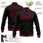 Custom Name and Number Varsity Letterman Jacket Black-Red Bomber Full-Snap Personalized Team Gear Personalized Black Black-Red