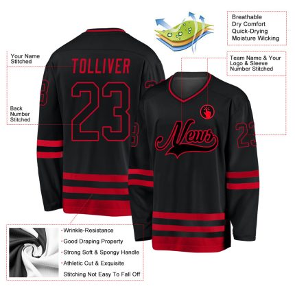 Custom Name and Number Black-Red Hockey Jersey Personalized for Teams Personalized Black Black-Red Hockey Jersey Team Custom