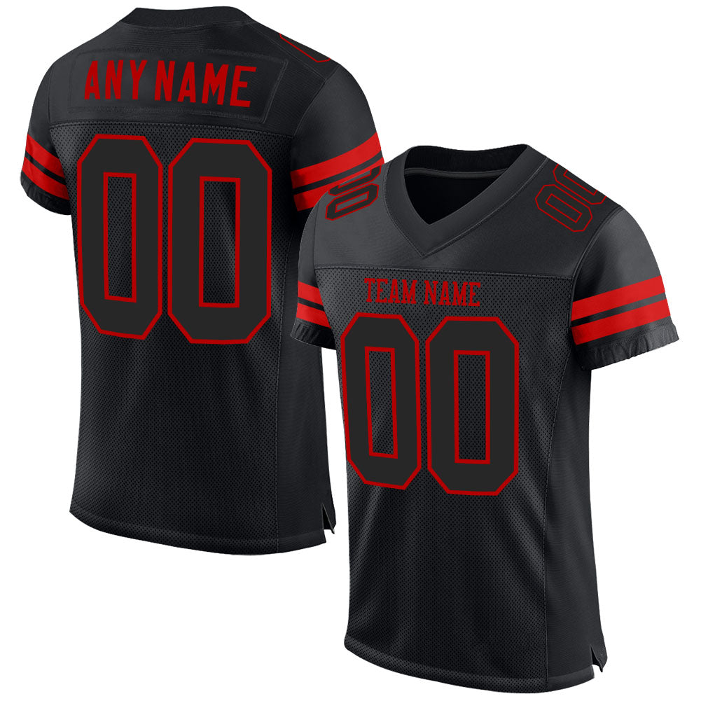 Custom Name Number Black Red Mesh Football Jersey Personalized Team Authentic Personalized Black Black-Red Mesh Authentic