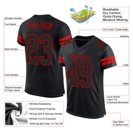 Custom Name Number Black Red Mesh Football Jersey Personalized Team Authentic Personalized Black Black-Red Mesh Authentic