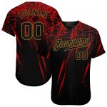 Personalized Baseball Jersey - Custom 3D Black Red Old Gold Design Personalized Black Black Red-Old Gold 3D Baseball Jersey