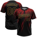 Personalized 3D Unisex Softball Jersey in Black Red and Old Gold - Two-Button Design Personalized Black Black Red-Old Gold