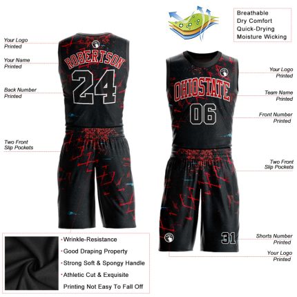 Personalized Black-Red Basketball Jersey Suit Round Neck Sublimation 2 Personalized Black Black-Red Round Neck Sublimation