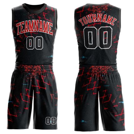 Personalized Black Red Basketball Jersey Sublimation Suit Round Neck Personalized Black Black-Red Round Neck Sublimation