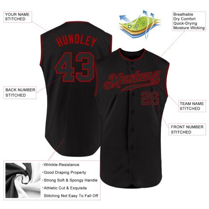 Personalized Black Red Sleeveless Baseball Jersey for Men and Women Personalized Black Black-Red Sleeveless Baseball Jersey