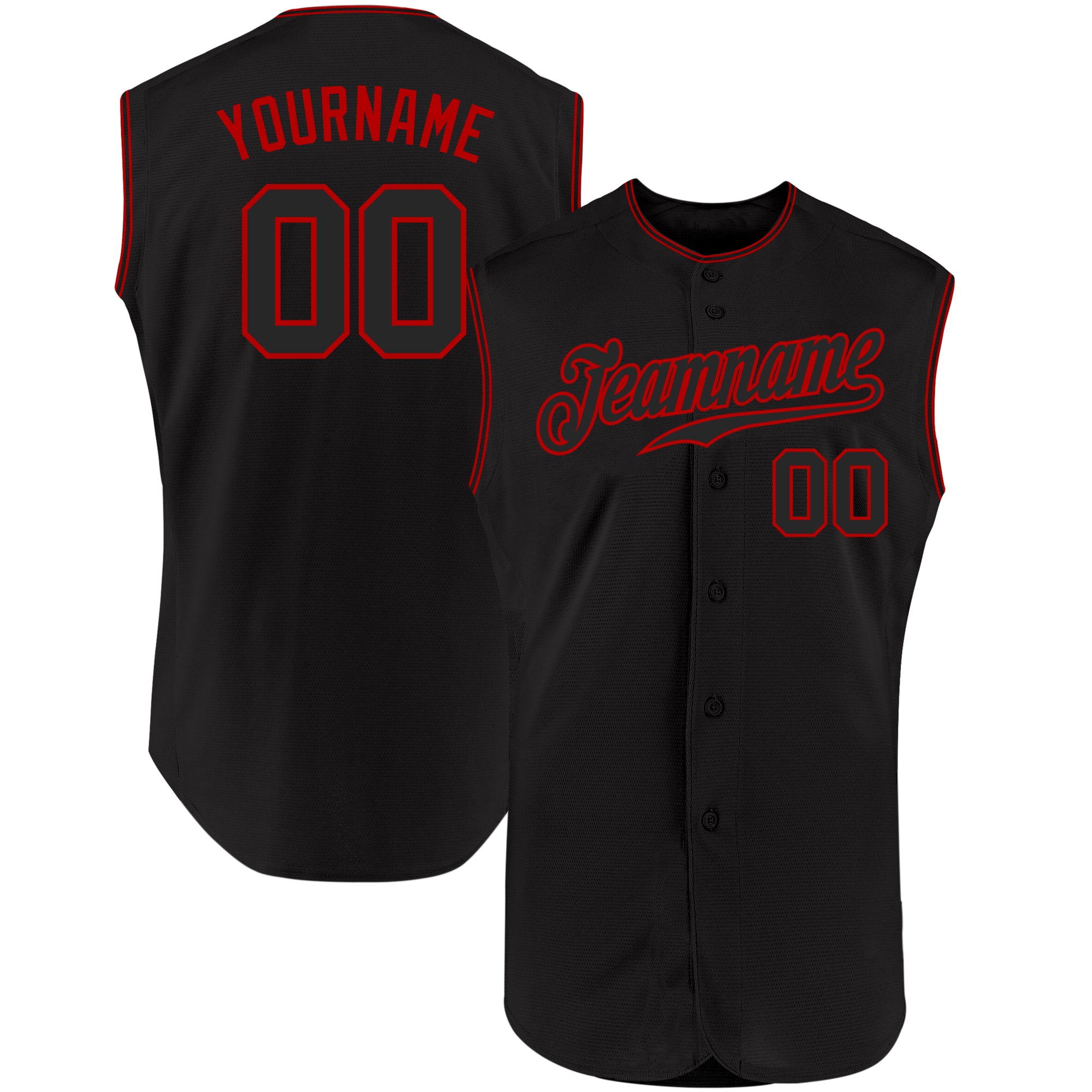 Personalized Black Red Sleeveless Baseball Jersey for Men and Women Personalized Black Black-Red Sleeveless Baseball Jersey
