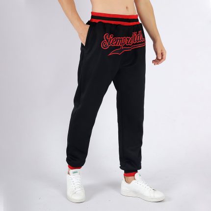 Custom Black and Red Sports Pants for Men - Personalized Activewear Personalized Black Black-Red Sports Pants
