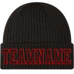 Custom Name and Number Personalized Black-Red Knit Hat with Cuffed Design - Team Sports Beanie Personalized Black Black-Red