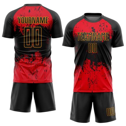 Personalized Black and Red Soccer Uniform Jersey for Kids, Custom Sublimation Design Personalized Black Black-Red Sublimation