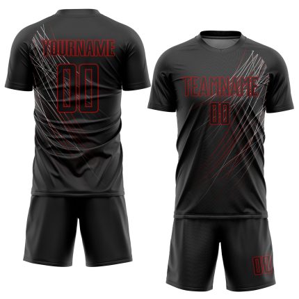 Custom Name and Number Sublimation Soccer Uniform Jersey - Personalized Black and Red Team Jersey Personalized Black Black-Red