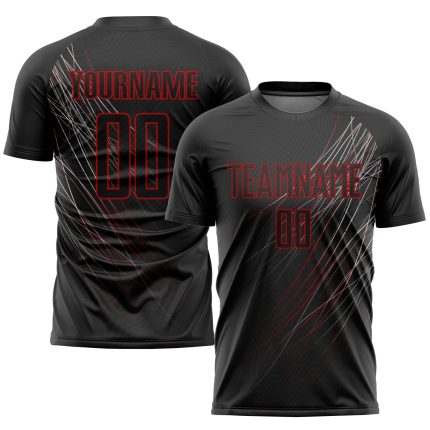 Custom Name and Number Sublimation Soccer Uniform Jersey - Personalized Black and Red Team Jersey Personalized Black Black-Red