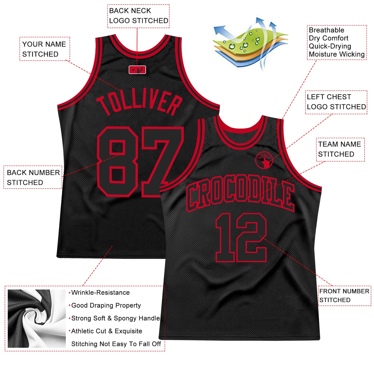 Personalized Black Red Throwback Basketball Jersey for Men and Women Personalized Black Black-Red Throwback Basketball Jersey - Image 2
