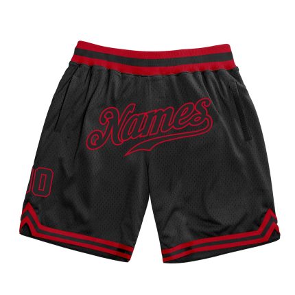 Personalized Basketball Shorts Black Red Throwback Style for Men and Women Personalized Black Black-Red Throwback Basketball