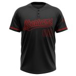 Personalized Unisex Softball Jersey, Black and Red Two-Button Style, Comfortable Fit Personalized Black Black-Red Two-Button
