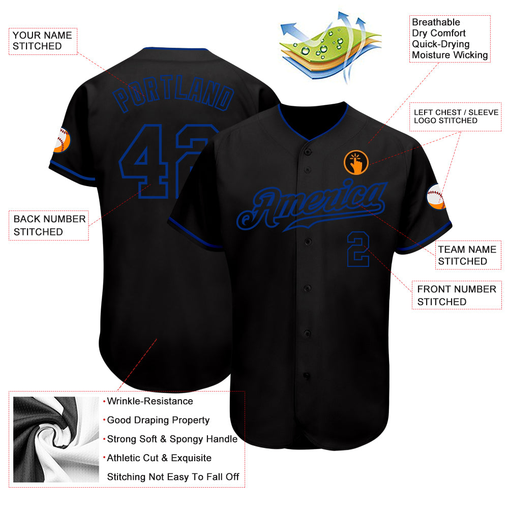 Personalized Black Black-Royal Authentic Baseball Jersey Team Custom Name and Number Custom Name and Number Personalized Black Royal Authentic Baseball Jersey Personalized Black Black-Royal Authentic Baseball - Image 3
