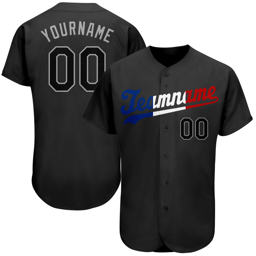Personalized Authentic Black-Royal Baseball Jersey - Stylish Split Design Personalized Black Black-Royal Authentic Split