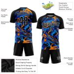 Personalized Royal-Orange Black Sublimation Soccer Jersey Uniform Personalized Black Black Royal-Orange Sublimation Soccer