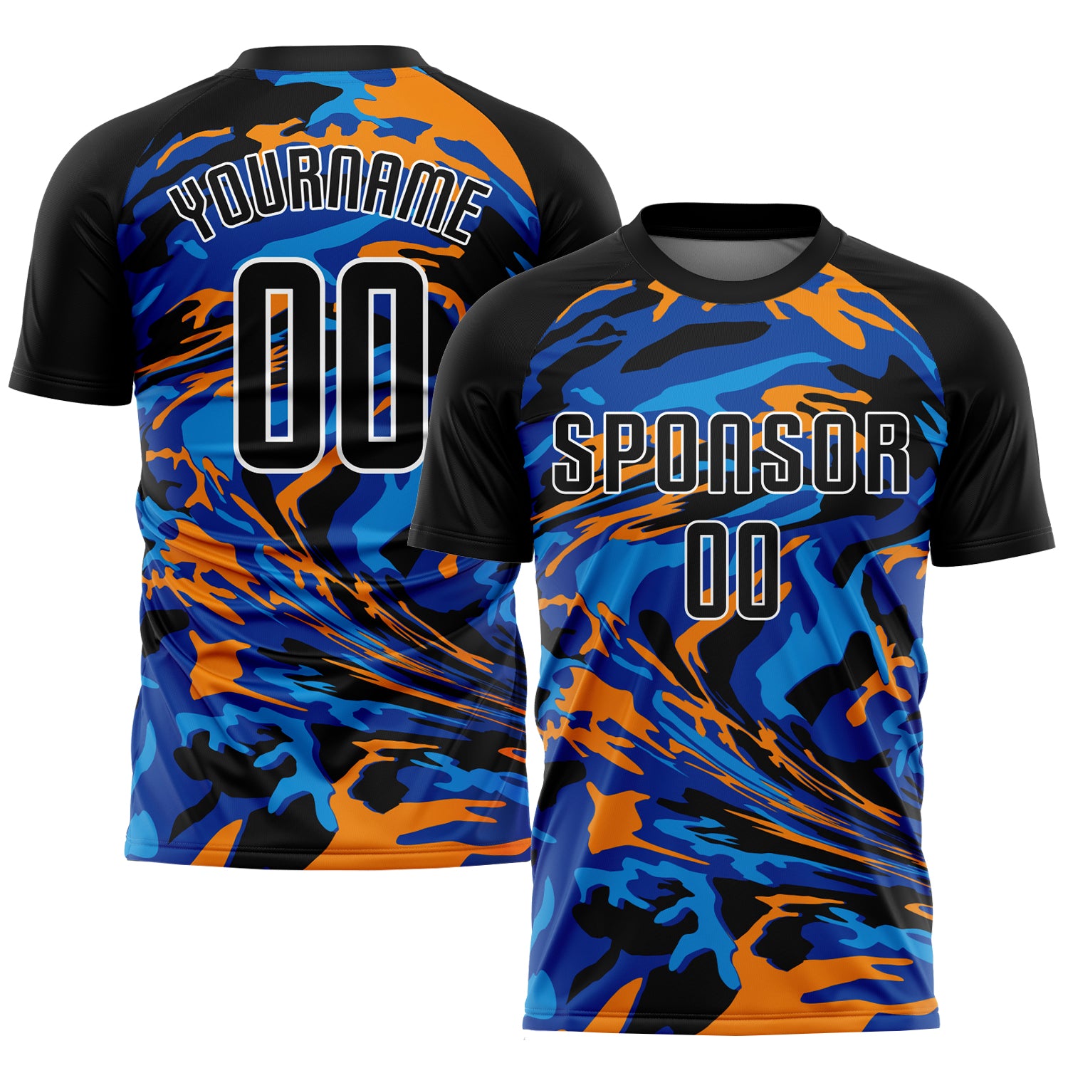 Personalized Royal-Orange Black Sublimation Soccer Jersey Uniform Personalized Black Black Royal-Orange Sublimation Soccer