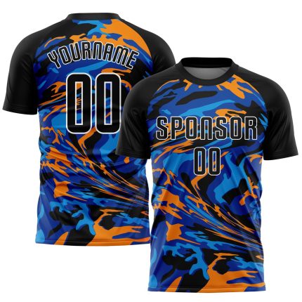 Custom Name and Number Soccer Jersey - Personalized Black Royal-Orange Sublimation Uniform Team Personalized Black Black