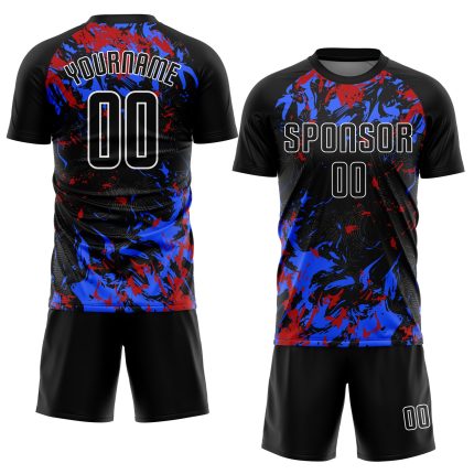 Custom Name and Number Sublimation Soccer Jersey - Personalized Black and Royal-Red Team Uniform Personalized Black Black