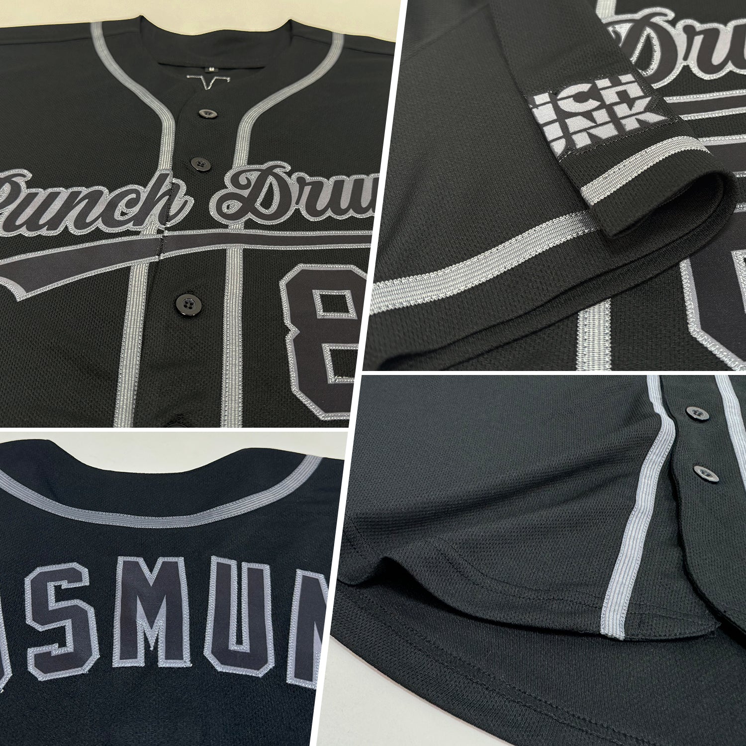 Personalized Black Black-Steel Gray Baseball Jersey Personalized Black Steel Gray Baseball Jersey for Adults and Kids Personalized Black Black-Steel Gray Baseball Jersey - Image 2