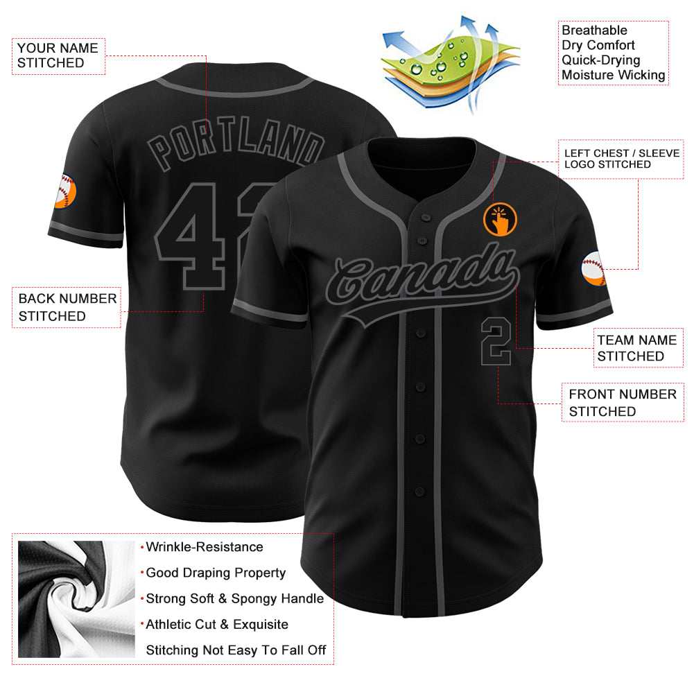 Personalized Black Black-Steel Gray Baseball Jersey Personalized Black Steel Gray Baseball Jersey for Adults and Kids Personalized Black Black-Steel Gray Baseball Jersey - Image 4