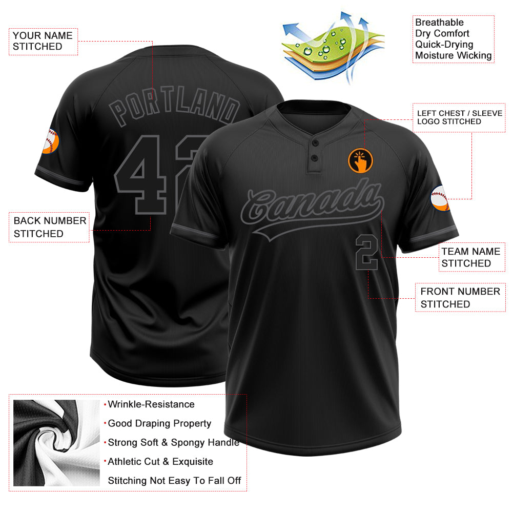 Personalized Black Black-Steel Gray Two-Button Unisex Softball Jersey Team Custom Name and Number Custom Name and Number Personalized Black Steel Gray Unisex Softball Jersey - Two-Button Design Personalized Black Black-Steel - Image 3