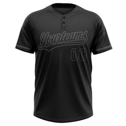 Personalized Unisex Softball Jersey - Black Steel Gray Two-Button Design Personalized Black Black-Steel Gray Two-Button Unisex