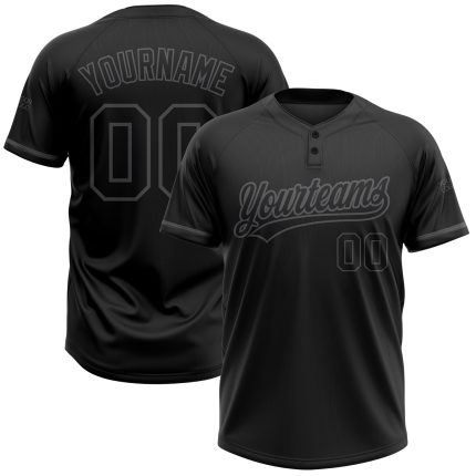 Personalized Unisex Softball Jersey - Black Steel Gray Two-Button Design Personalized Black Black-Steel Gray Two-Button Unisex