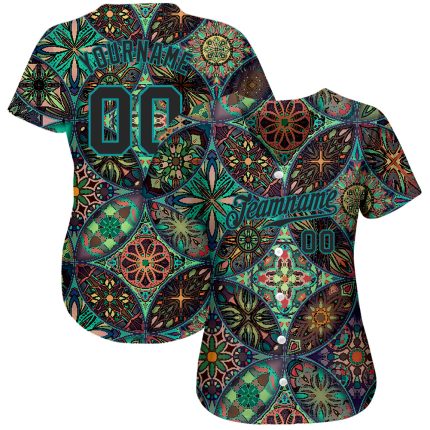 Personalized Black Teal 3D Mandalas Baseball Jersey for Unique Style Personalized Black Black-Teal 3D Mandalas Baseball Jersey