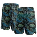 Personalized 3D Whale Fish Basketball Shorts Black Teal Colorful Design Personalized Black Black-Teal 3D Whale And Fish Basketball