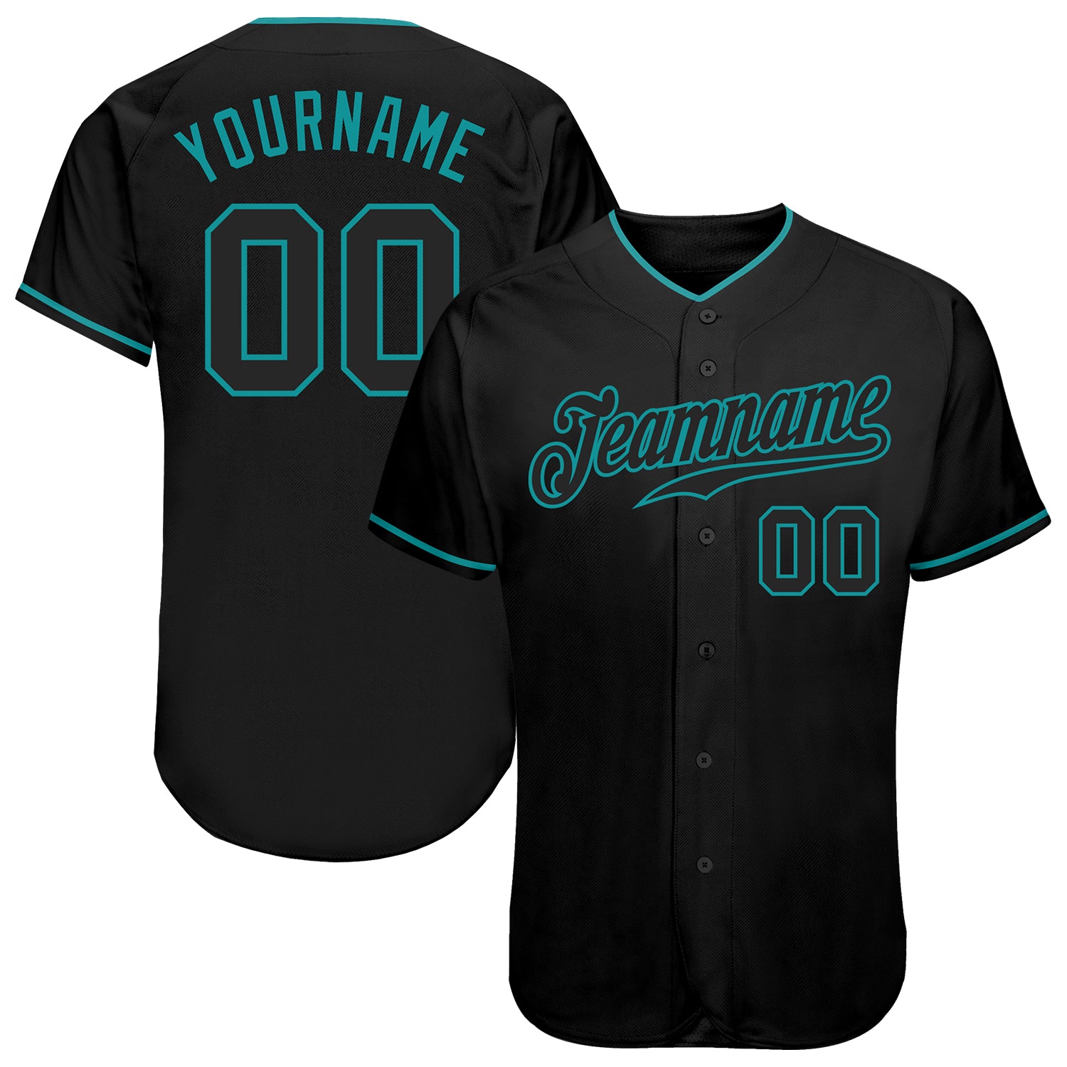 Custom Name and Number Personalized Black-Teal Authentic Baseball Jersey - Team Apparel Personalized Black Black-Teal Authentic