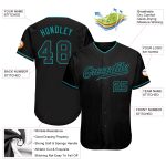 Custom Name and Number Personalized Black-Teal Authentic Baseball Jersey - Team Apparel Personalized Black Black-Teal Authentic
