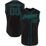 Custom Name and Number Personalized Black-Teal Sleeveless Baseball Jersey - Authentic Team Gear Personalized Black Black-Teal