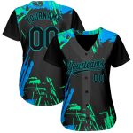 Personalized Black Teal Light Blue 3D Baseball Jersey for Men Women Personalized Black Black Teal-Light Blue 3D Baseball