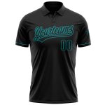 Personalized Black Teal Performance Vapor Golf Polo Shirt for Men Personalized Black Black-Teal Performance Vapor Golf Polo